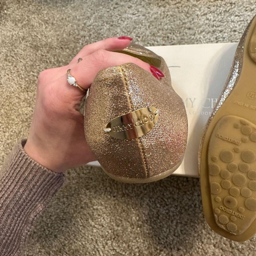 Jimmy Choo Gold Glitter Ballet Flats Size 37 5 - Picture 9 of 11